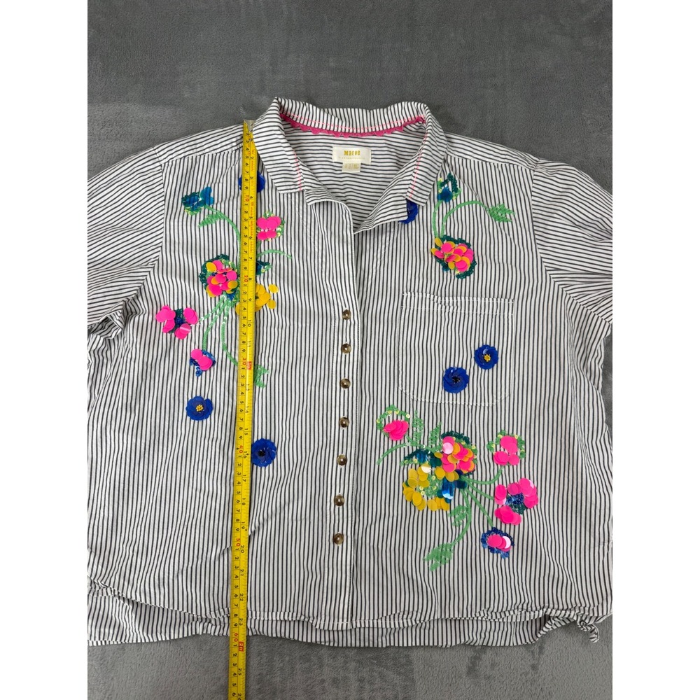 Maeve Anthropologie Embroidered Vertical Striped Button-Up Shirt  Boho Chic 14 - Picture 7 of 10
